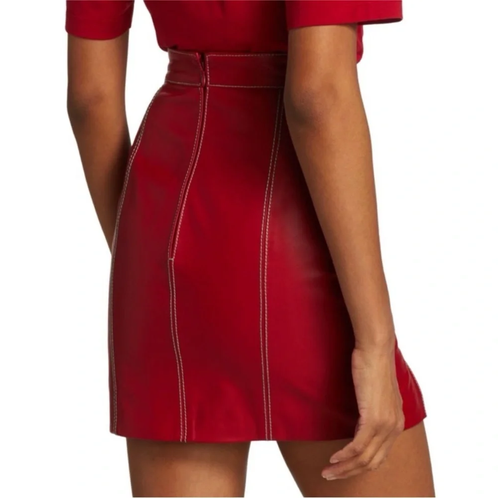 Kirin Peggy Gou Red Leather Mini Skirt Contrast Stitch Size 38 NWT
